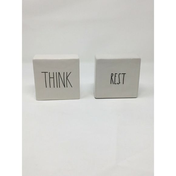 Rae Dunn Ceramic Box Sign THINK EVOLVE And REST - Picture 1 of 5